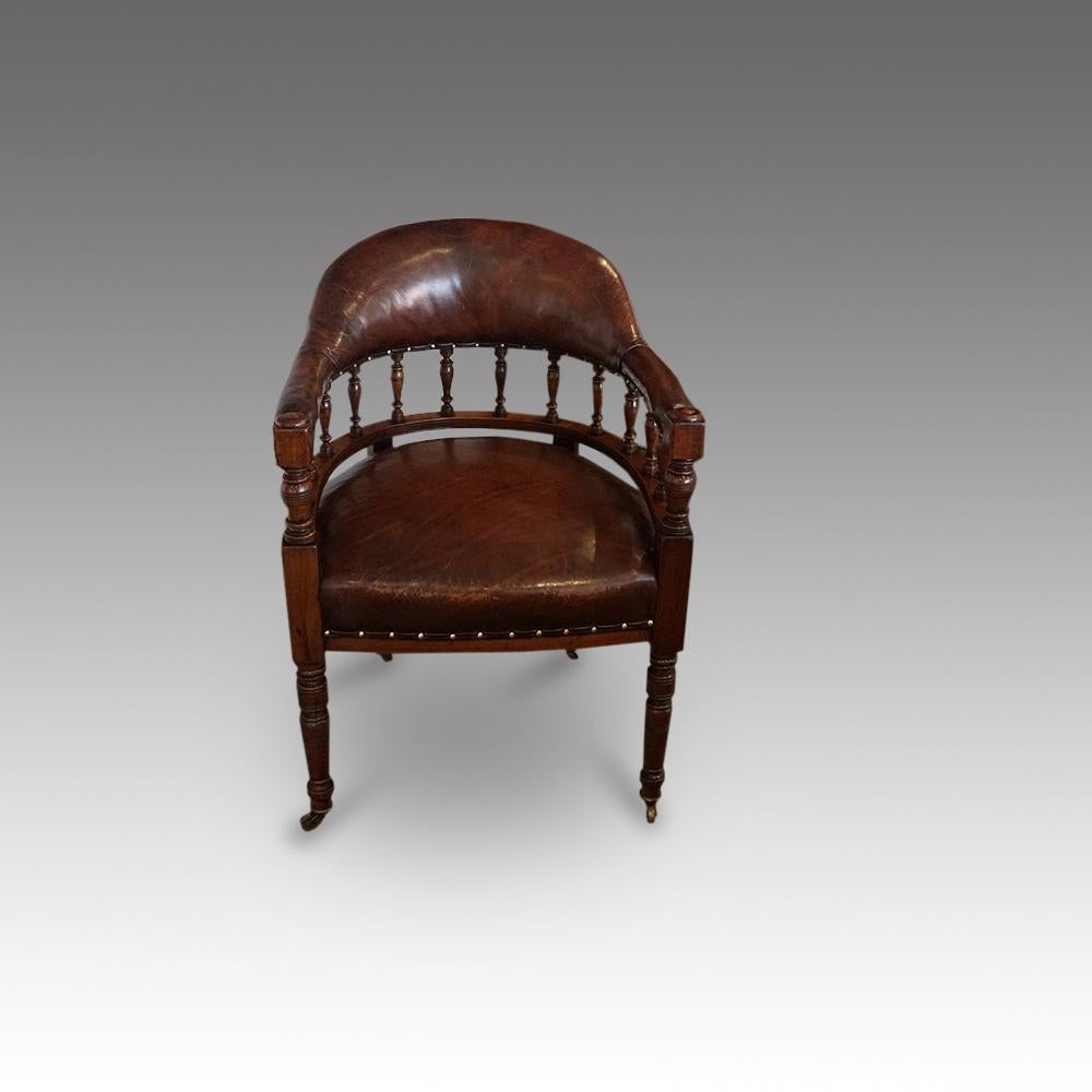 Walnut English Victorian walnut leather lawyers desk chair Circa 1885