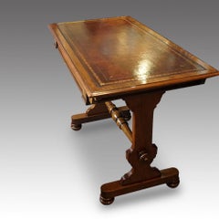 English Victorian Walnut Library Writing Table, circa 1870