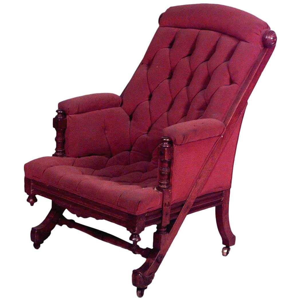 English Victorian Tufted Walnut Arm Chair For Sale