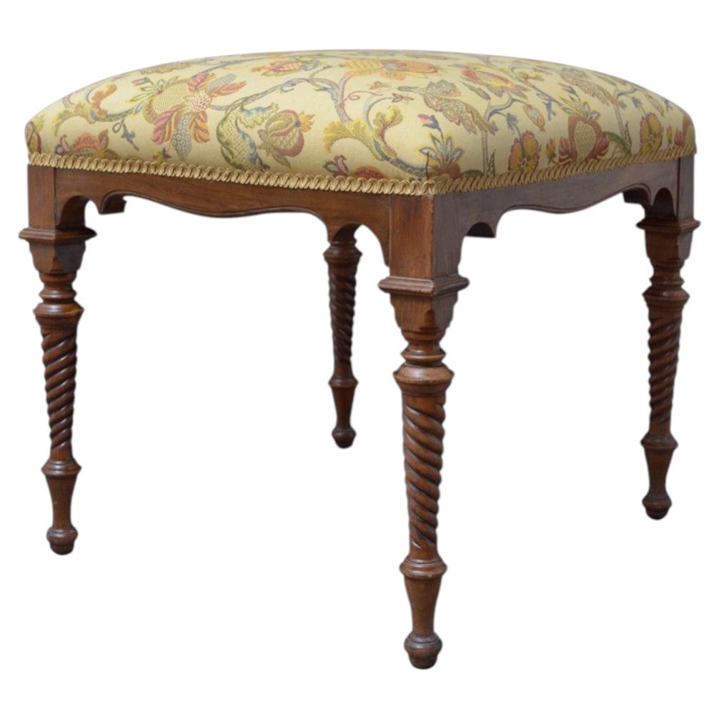 Victorian Walnut Dressing Table Stool, England, c1870, Reupholstered