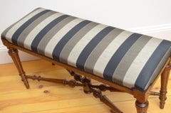 Victorian Walnut Duet Stool, Antique Window Seat, Reupholstered, c1880