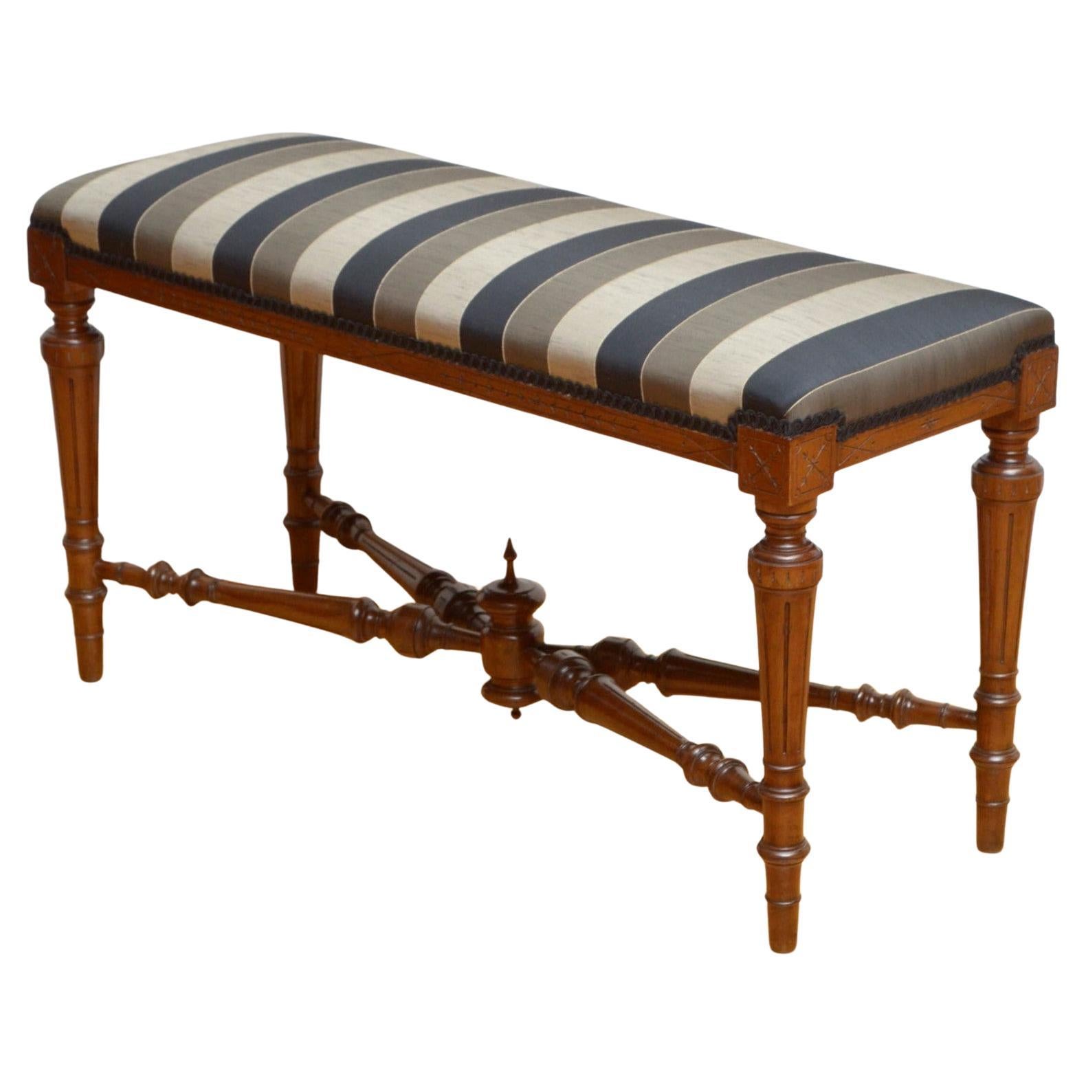 Victorian Walnut Duet Stool, Antique Window Seat, Reupholstered, c1880 For Sale