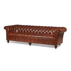 English Victorian Warm Brown Leather Tufted Chesterfield Sofa