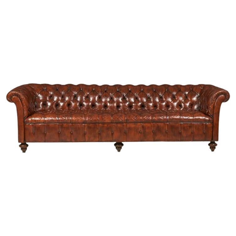 English Victorian Warm Brown Leather Tufted Chesterfield Sofa
