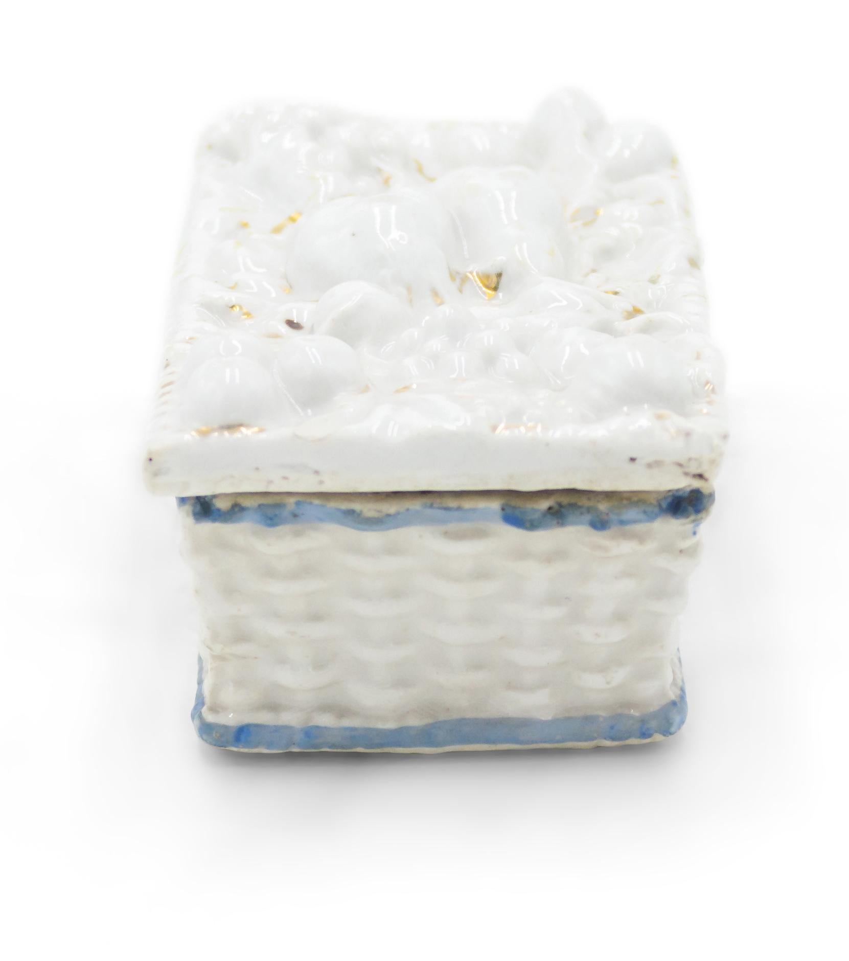 Woven English Victorian White Porcelain Box For Sale