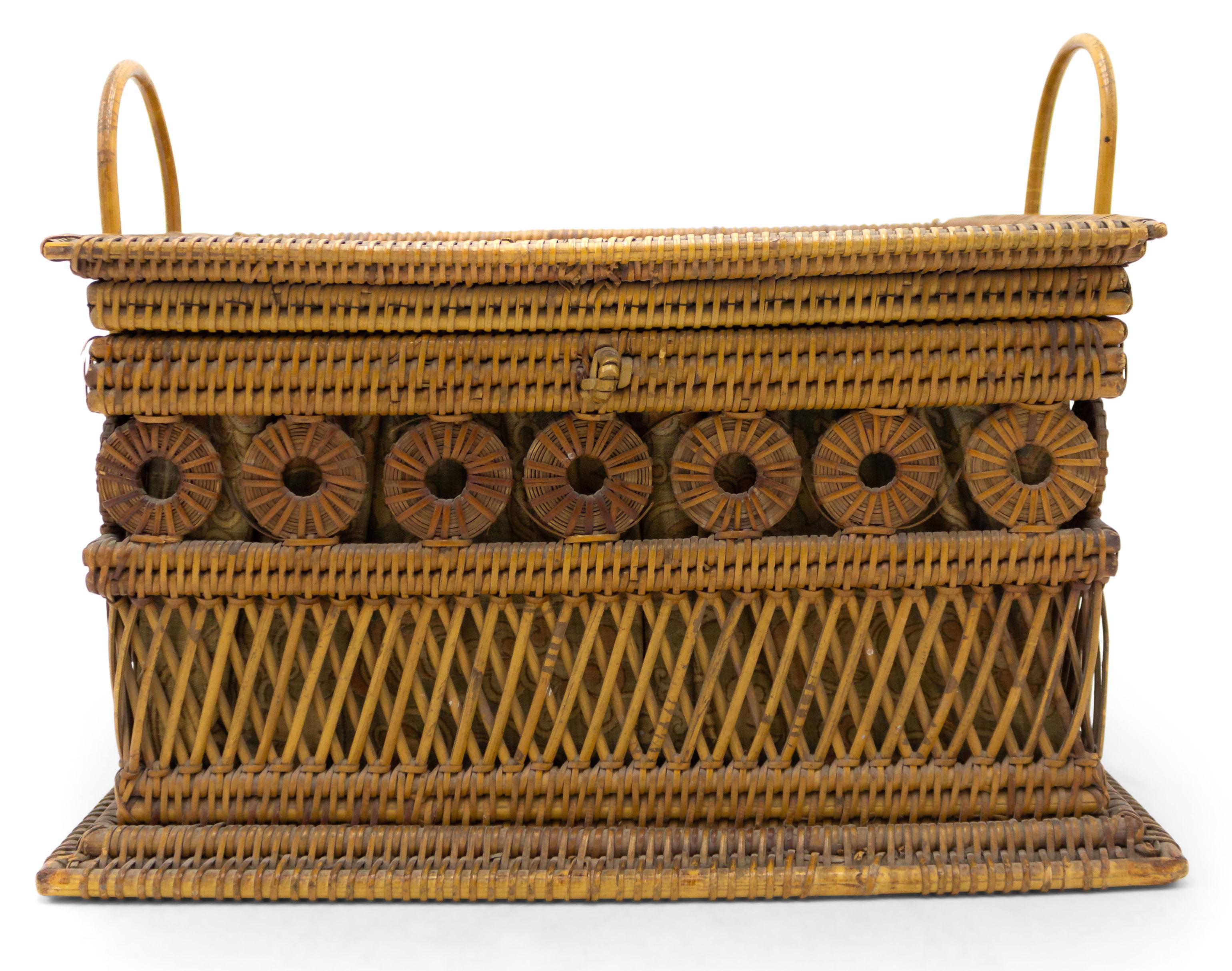 English Victorian large character natural wicker box with handles.
 