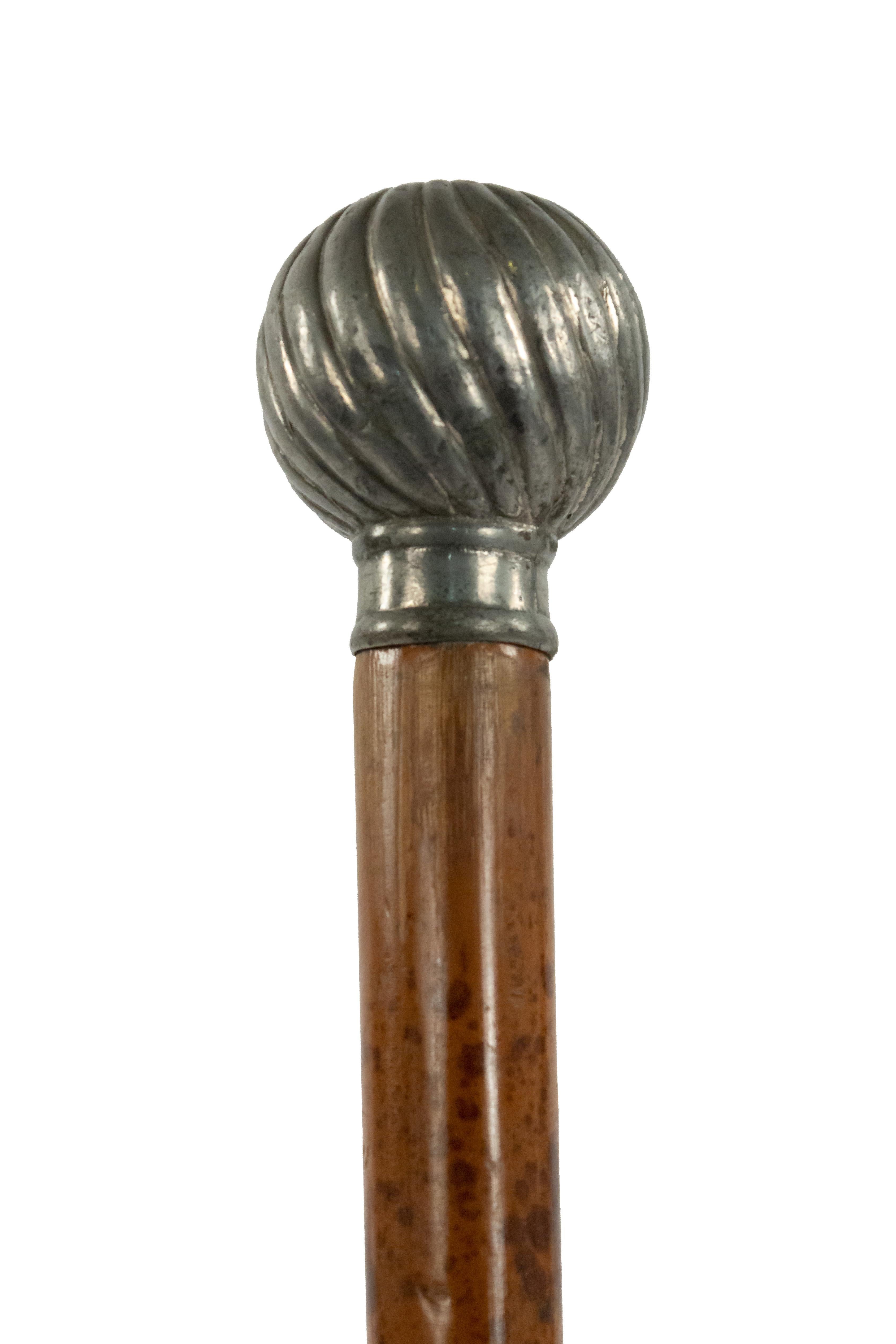 English Victorian Wood and Pewter Cane For Sale 1