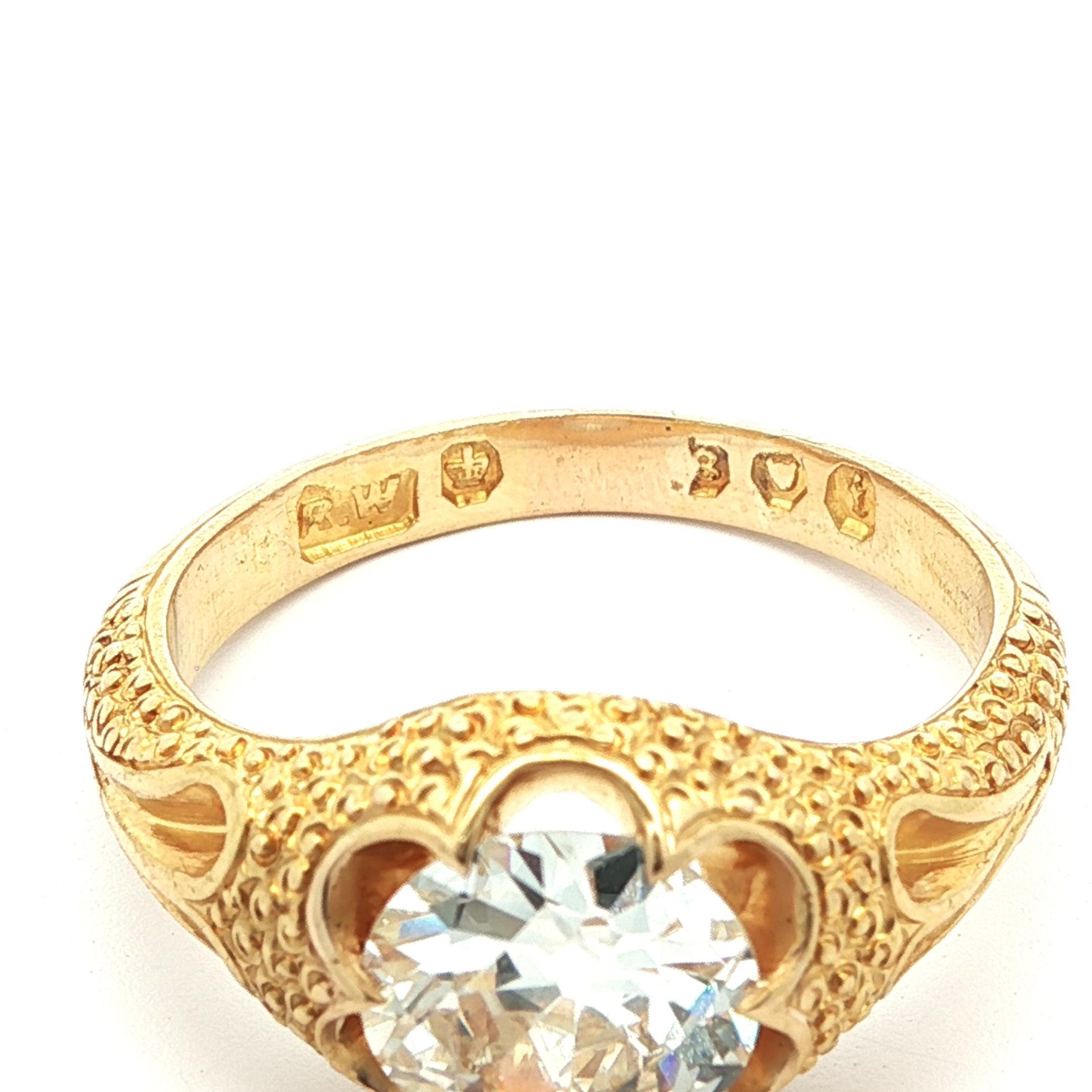 Englischer viktorianischer Gelbgold GIA 1,68ct Diamant Solitär Strukturierter Belcher Ring im Angebot 6