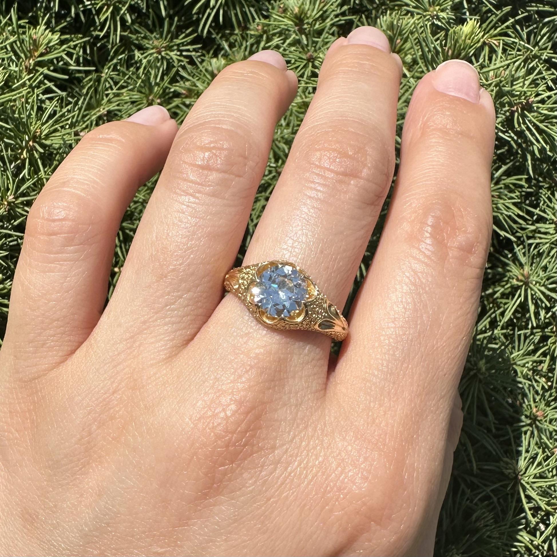 Englischer viktorianischer Gelbgold GIA 1,68ct Diamant Solitär Strukturierter Belcher Ring im Angebot 12