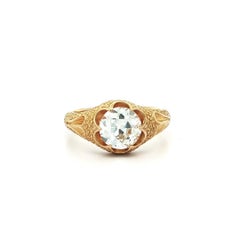 Englischer viktorianischer Gelbgold GIA 1,68ct Diamant Solitär Strukturierter Belcher Ring