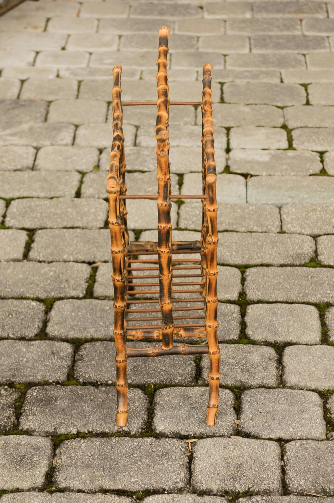 English Vintage 1950s Mottled Bamboo Magazine Rack with Chinoiserie Inspiration 7