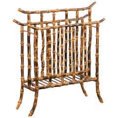English Vintage 1950s Mottled Bamboo Magazine Rack with Chinoiserie Inspiration