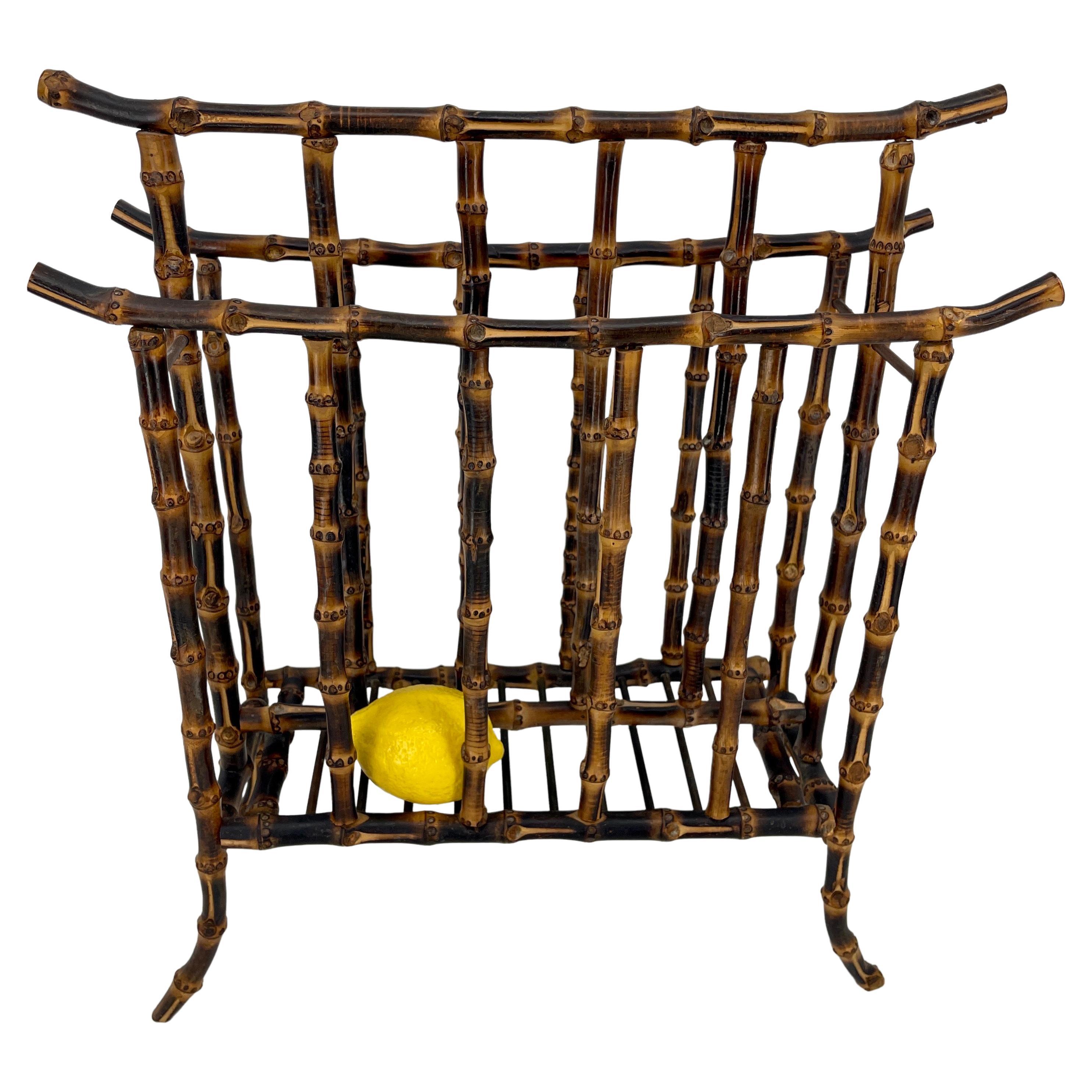 Hand-Crafted English Vintage Bamboo Magazine Rack Holder, circa 1950s For Sale
