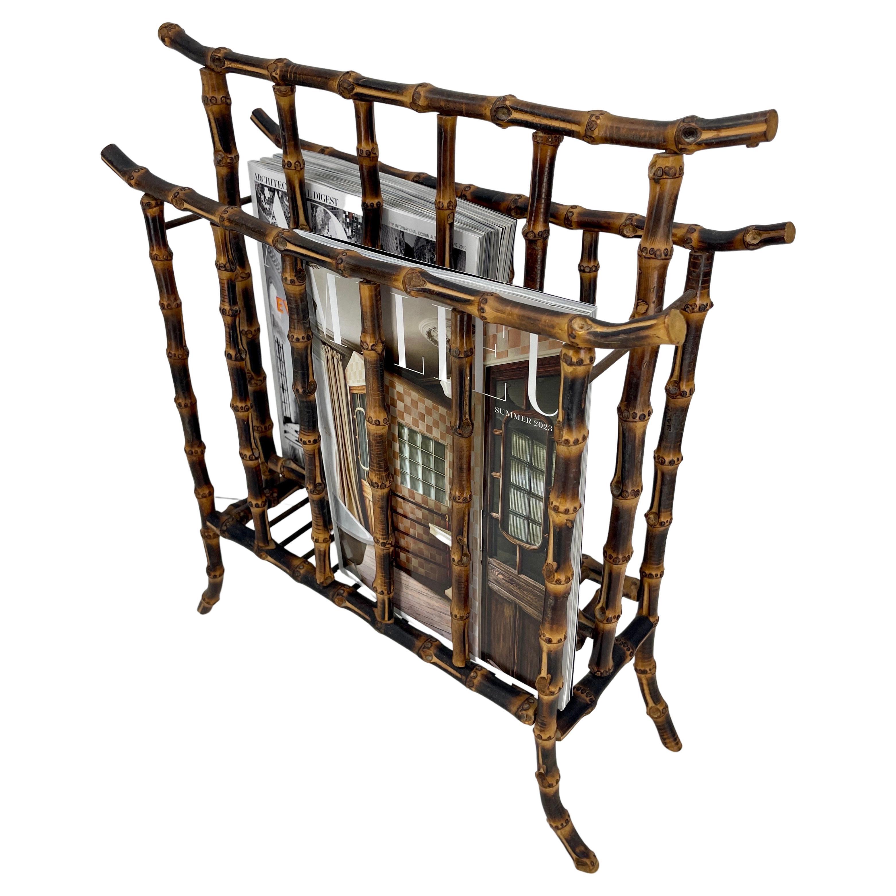 English Vintage Bamboo Magazine Rack Holder, circa 1950s In Good Condition For Sale In Haddonfield, NJ
