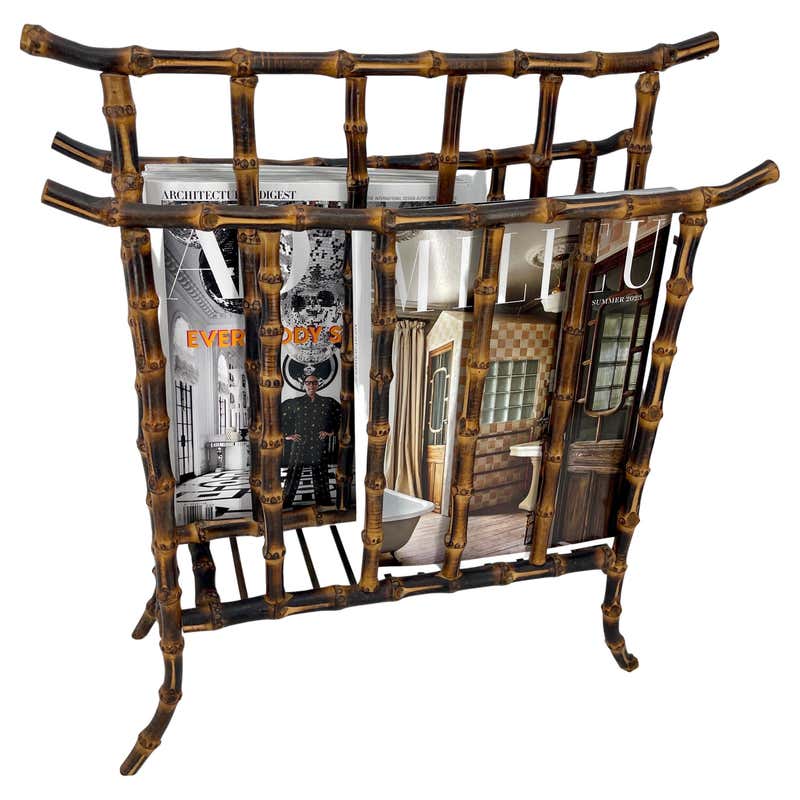 Red Painted Wrought Iron Magazine Rack,