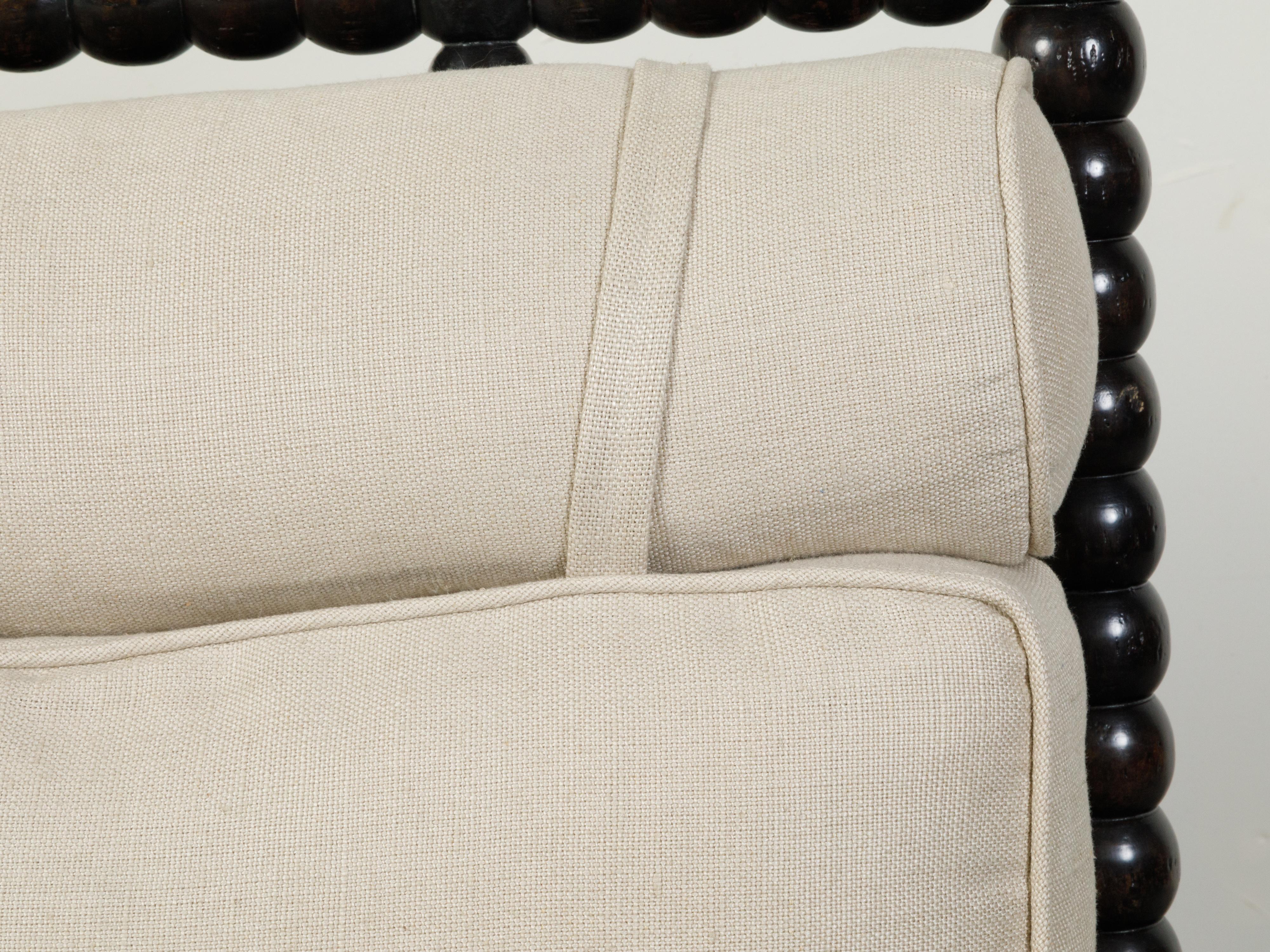 English Vintage Bobbin Armchair with Custom Cushions and Dark Patina 4
