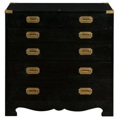 English Vintage Ebonized Campaign Style Chest with Brass Hardware, circa 1970