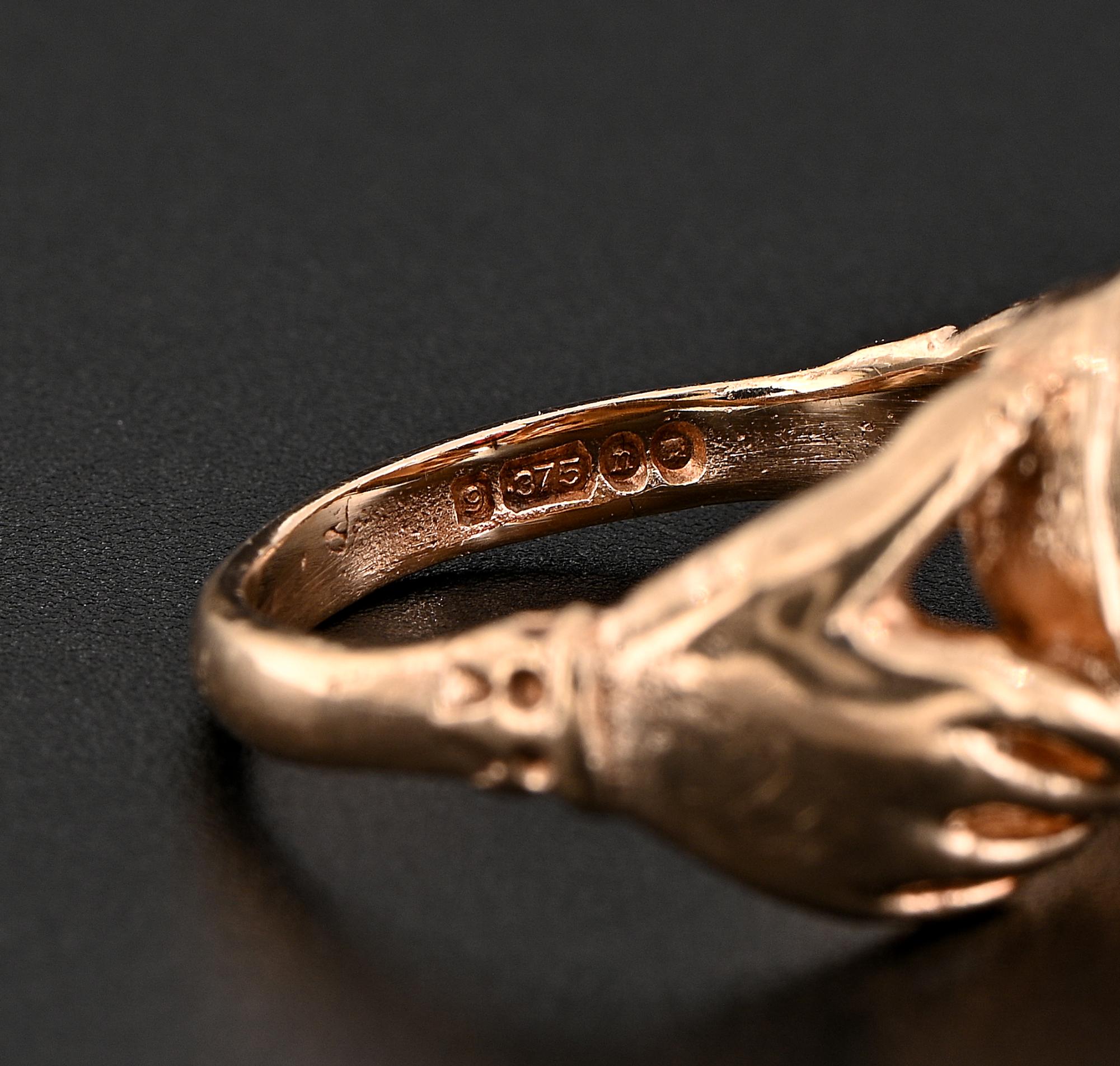 Anillo vintage inglés Fede Granate oro de 9 KT en venta 2