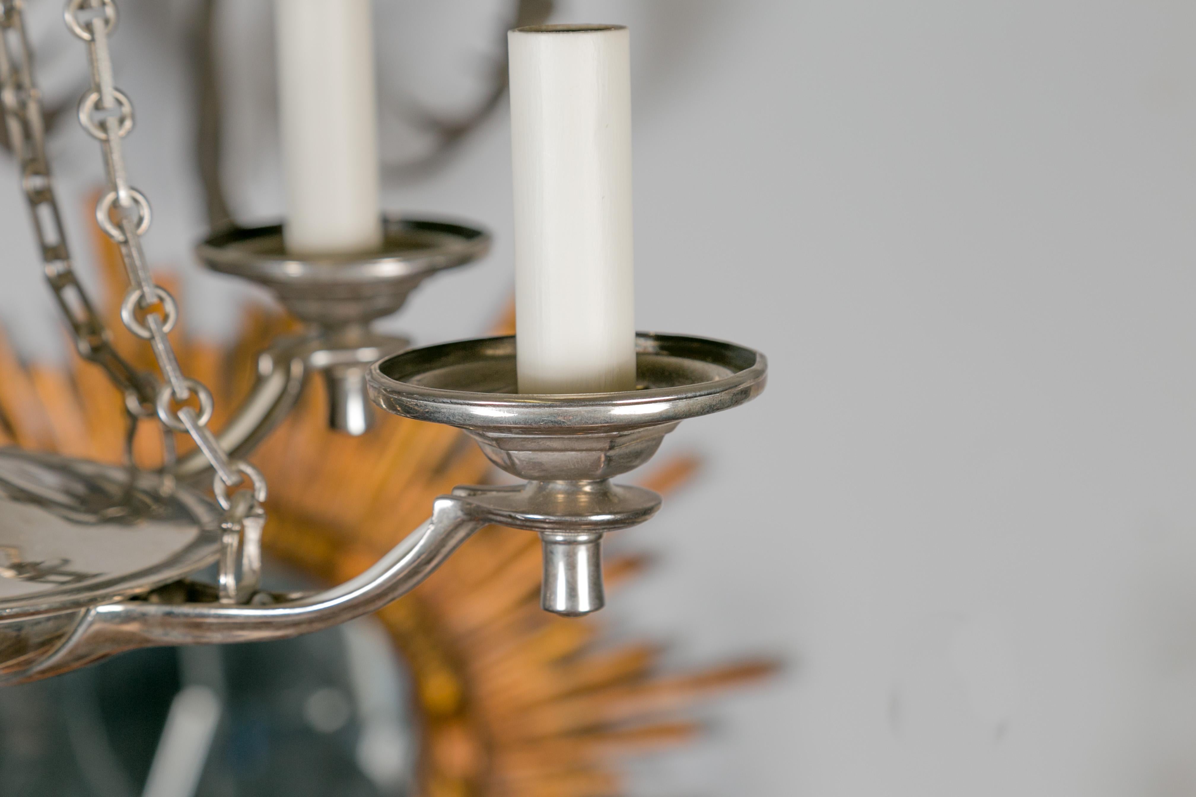 20th Century English Vintage Five-Light Nickel Chandelier with Profiled Links, circa 1970