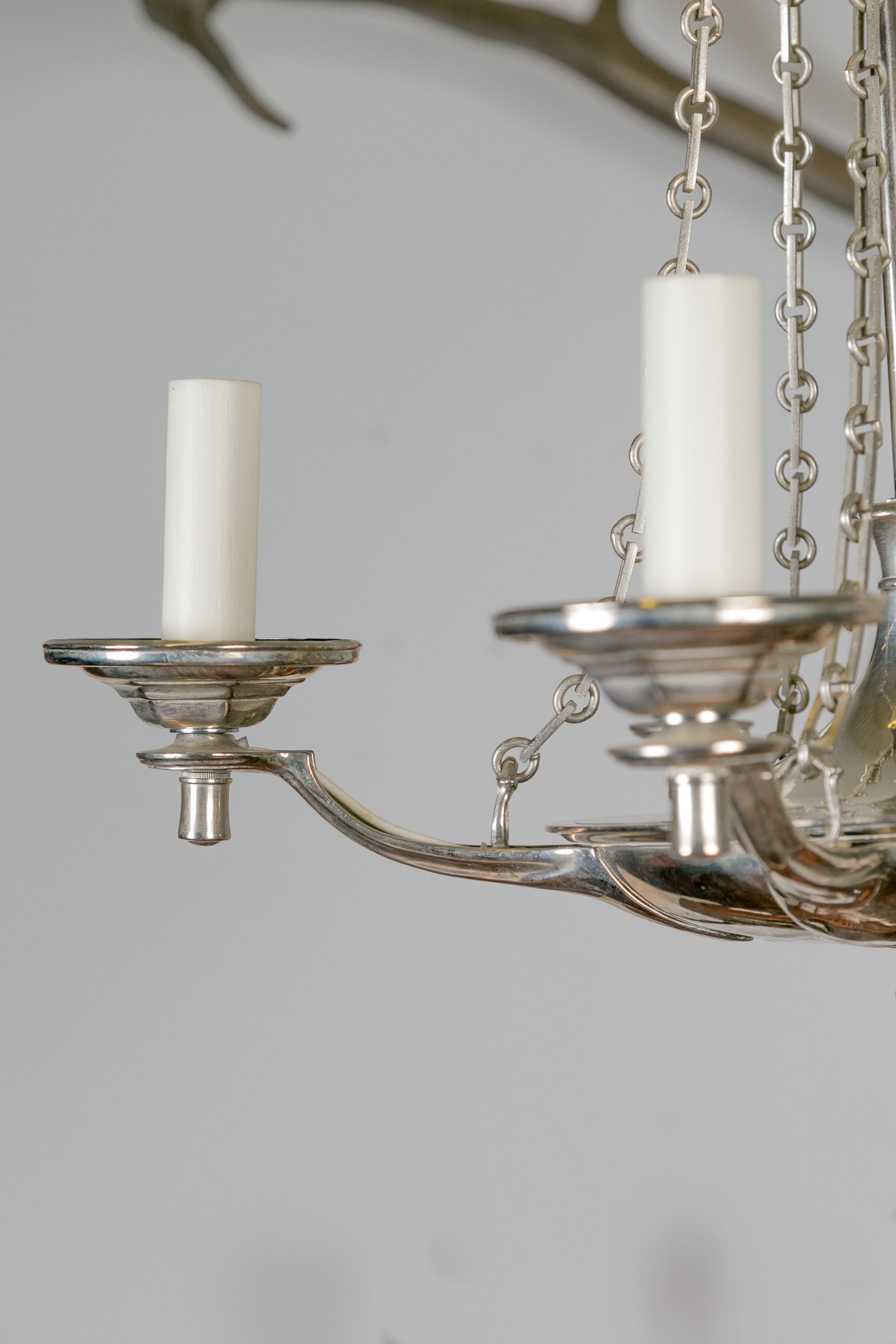 English Vintage Five-Light Nickel Chandelier with Profiled Links, circa 1970 For Sale 2