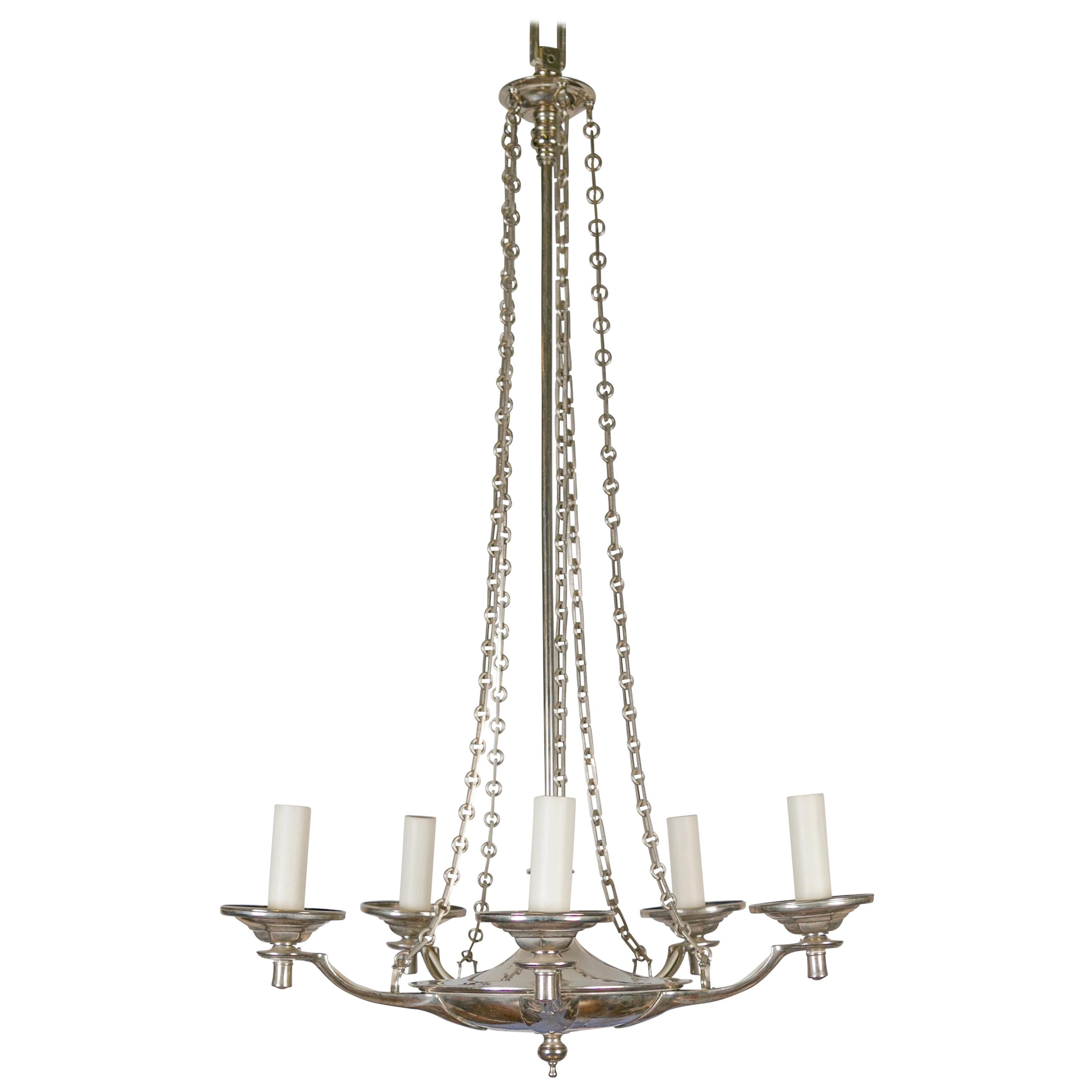 English Vintage Five-Light Nickel Chandelier with Profiled Links, circa 1970 For Sale