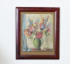English Vintage Floral Still-life Painting on Board