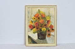 English Vintage Framed Floral Still Life Painting