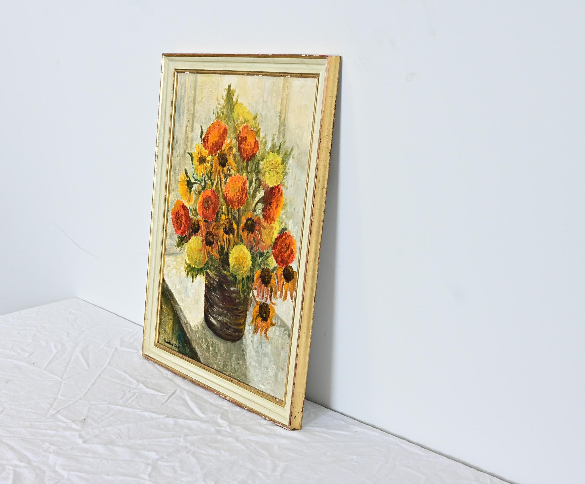 English Vintage Framed Floral Still Life Painting For Sale at 1stDibs
