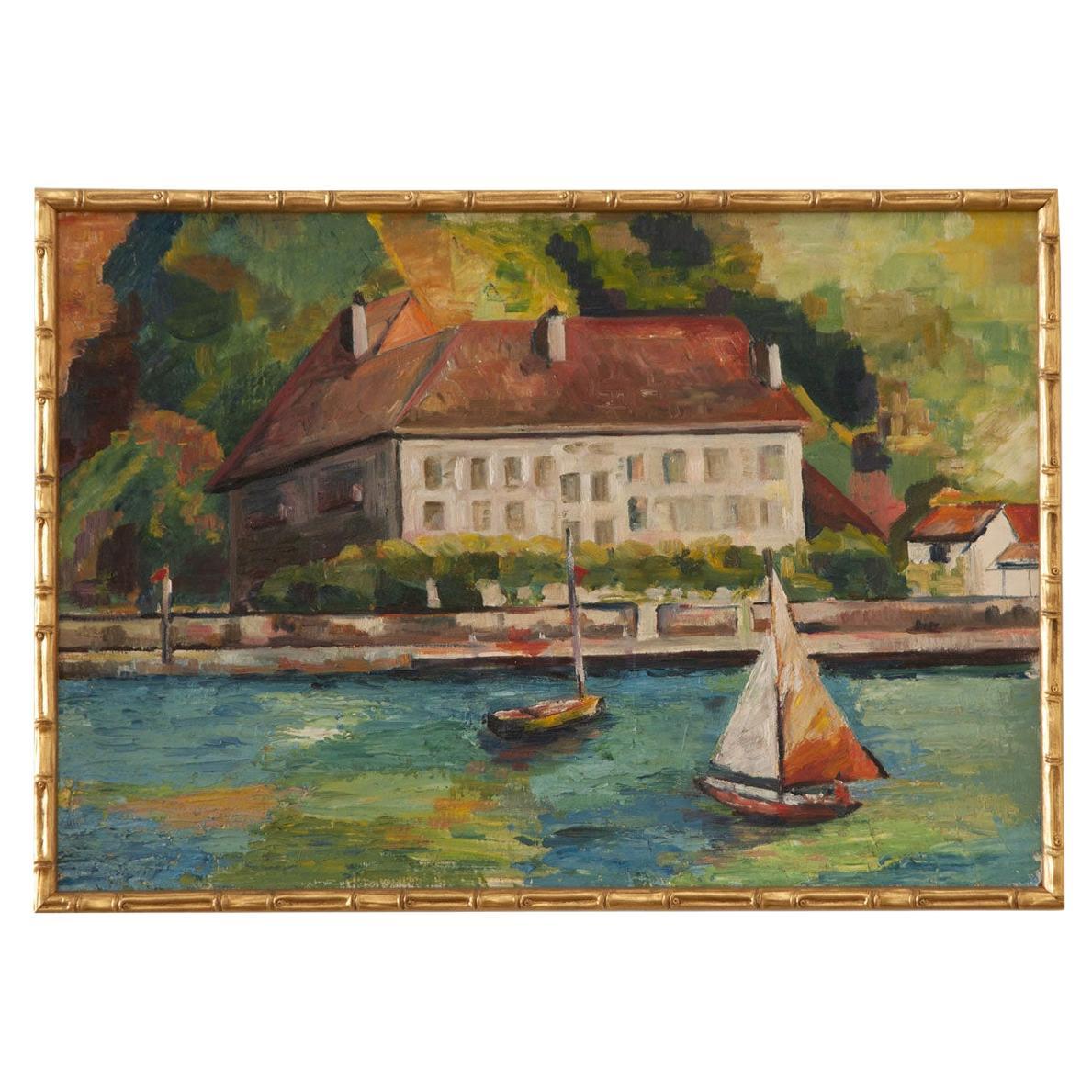 English Vintage Oil Painting of Nautical Scene