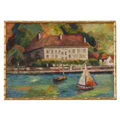 English Vintage Oil Painting of Nautical Scene