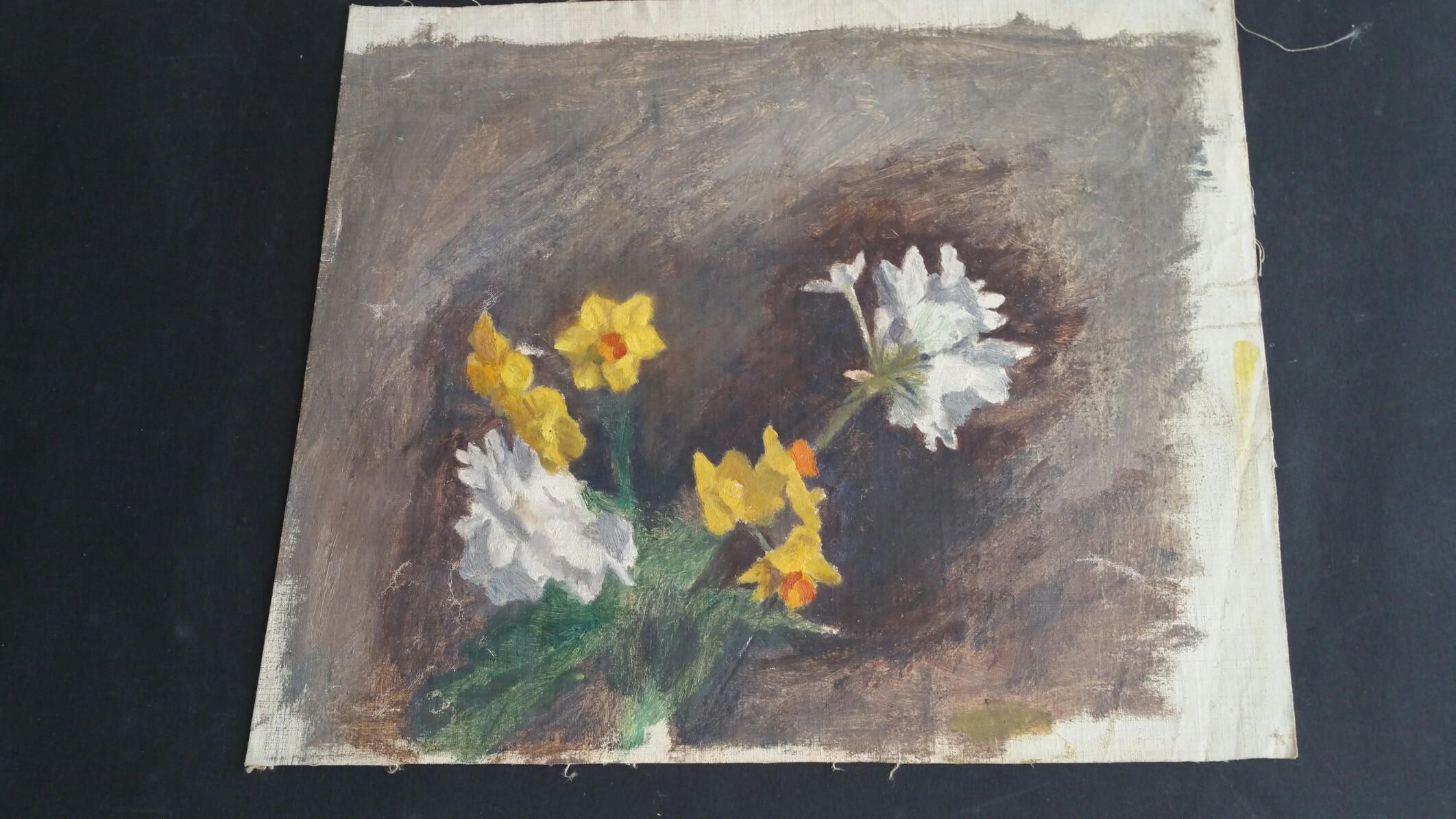 Pintura al óleo vintage inglesa sobre lienzo, Flores de primavera en venta 3