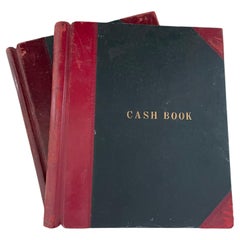 English Vintage Pair of Cash Book Ledgers with Marbelized Paper