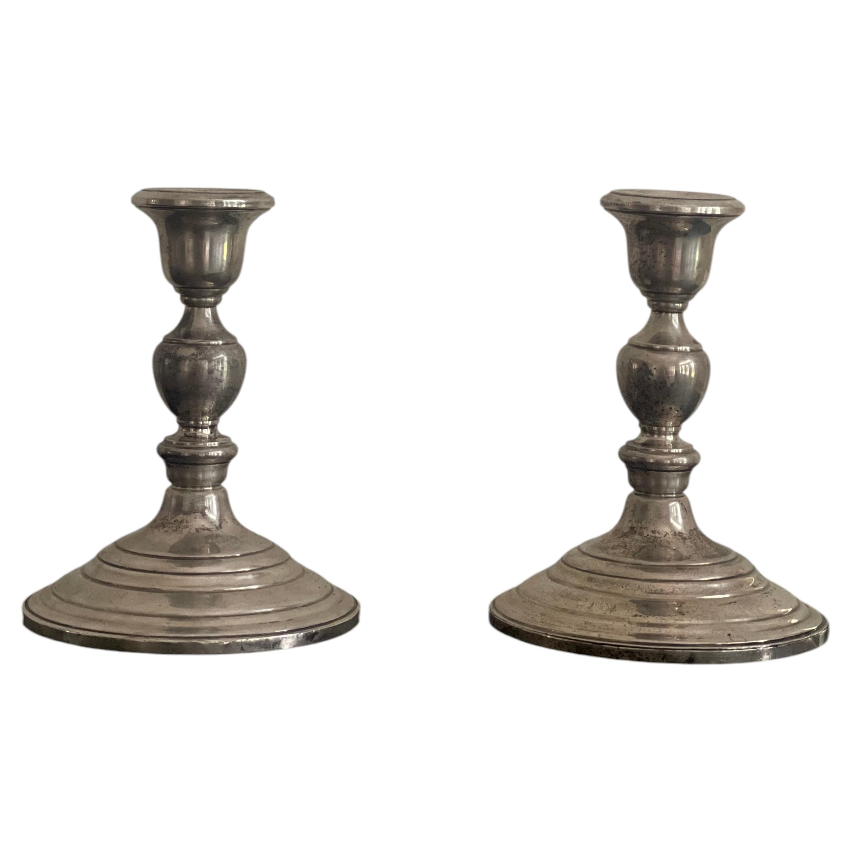 English Vintage Pair of Sterling Silver Weighted Candlesticks