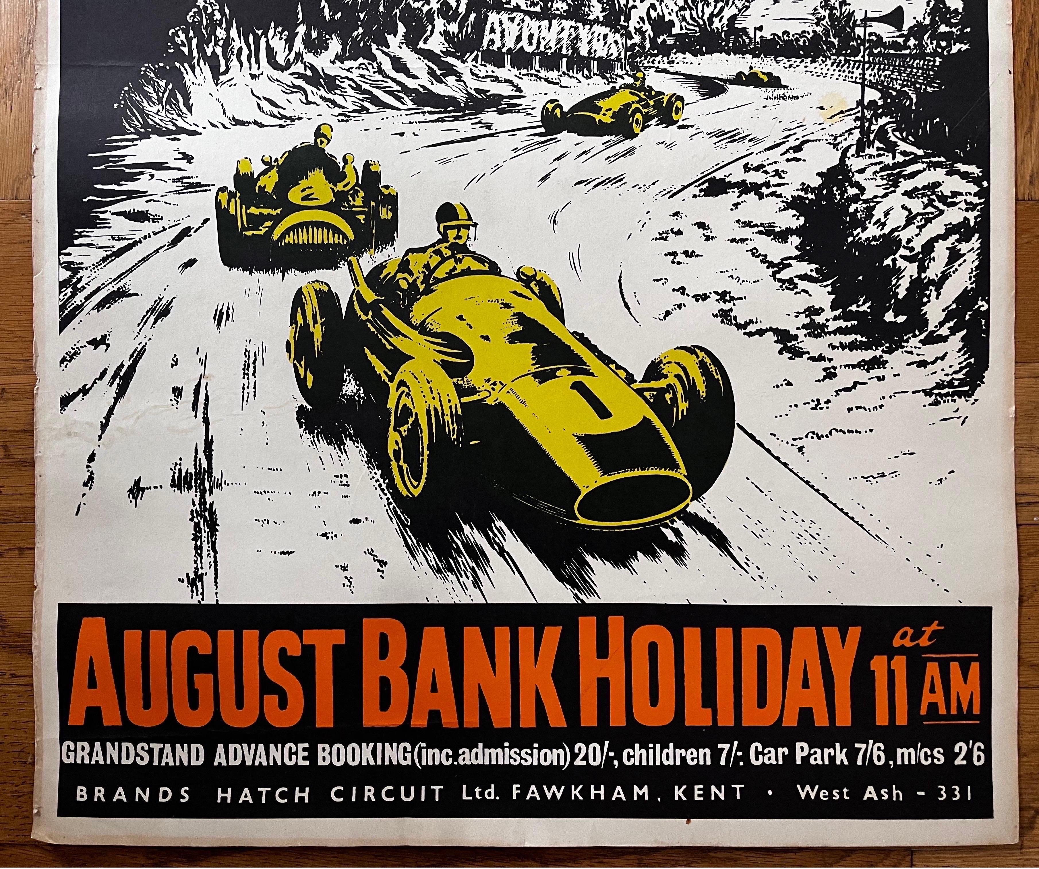Mid-Century Modern English Vintage Racing Poster: Brands Hatch Motor Racing, c. 1956