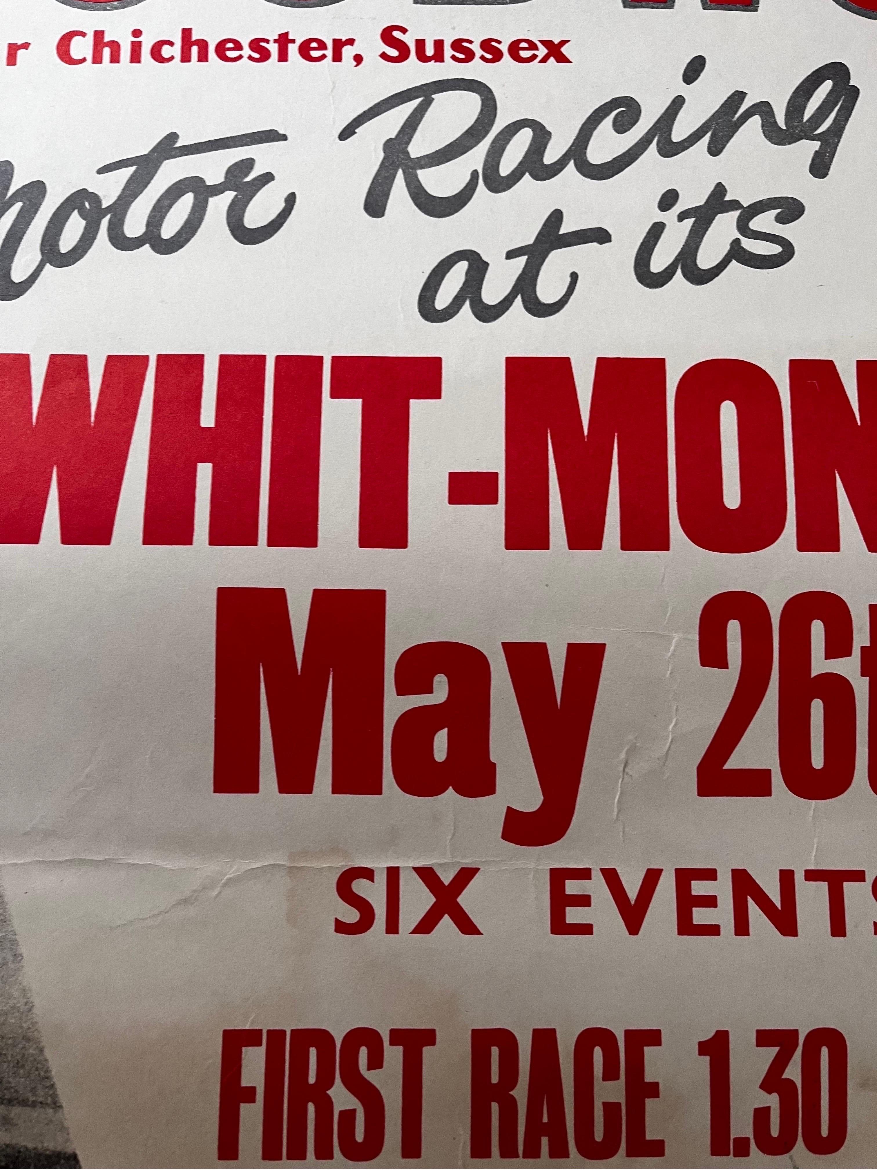 Milieu du XXe siècle Affiche de course vintage anglaise : Goodwood Whit-Monday Motor Racing, vers 1958 en vente