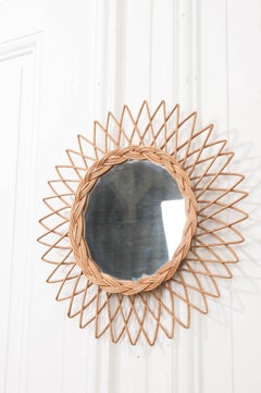Miroir anglais vintage en rotin Sunburst