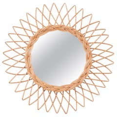 English Vintage Rattan Sunburst Mirror