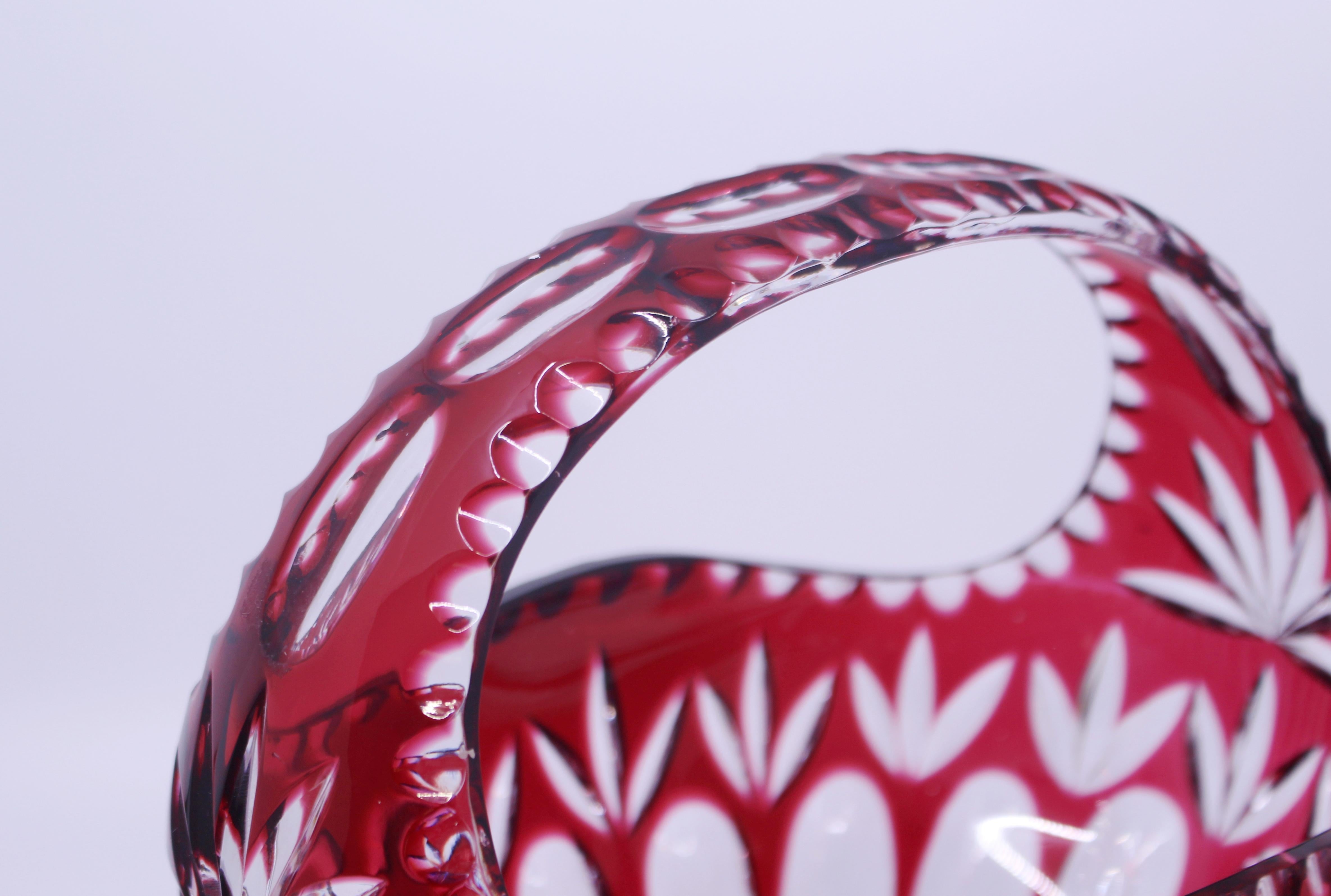 English Vintage Ruby Overlay Crystal Basket For Sale 1