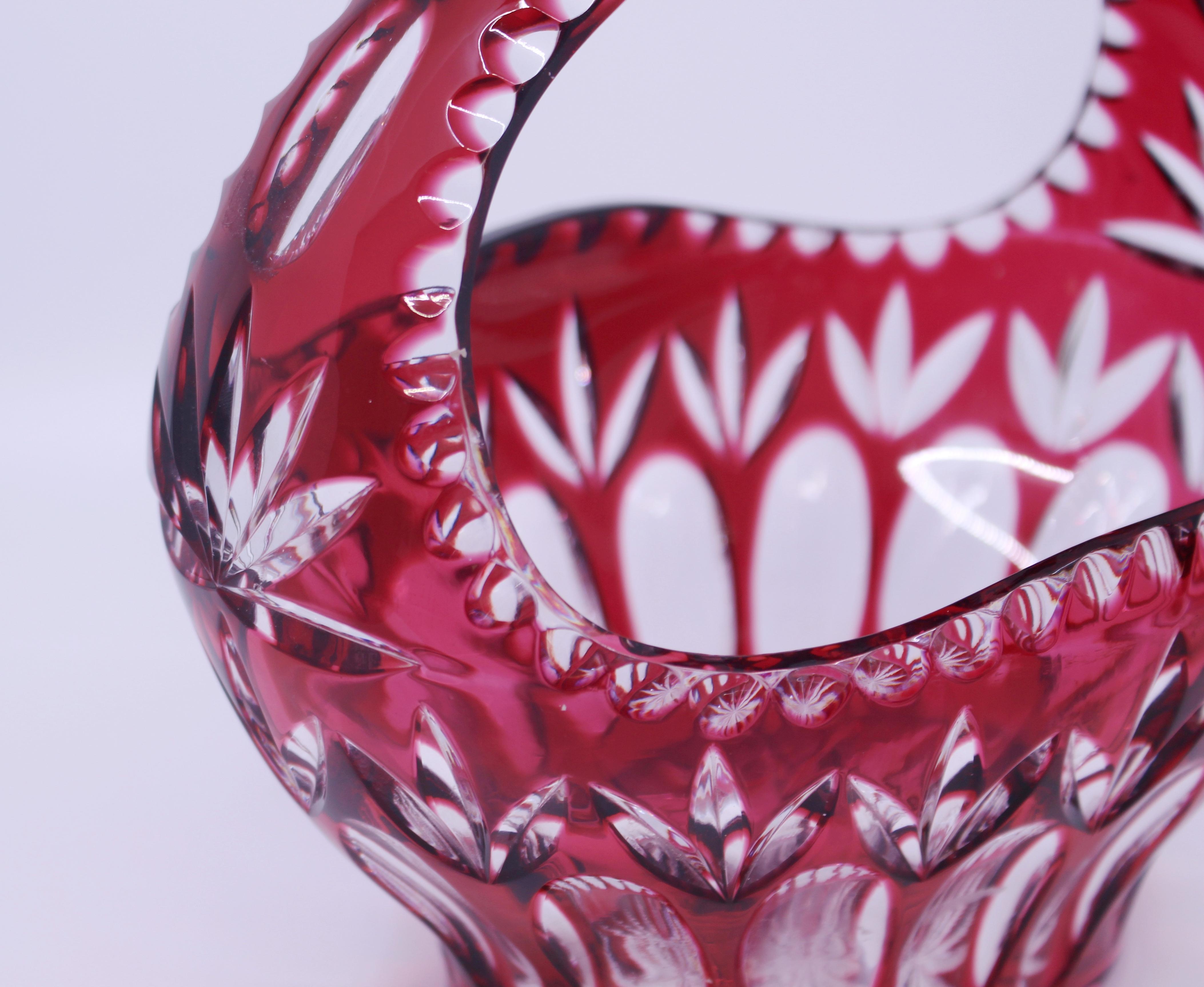 English Vintage Ruby Overlay Crystal Basket For Sale 2