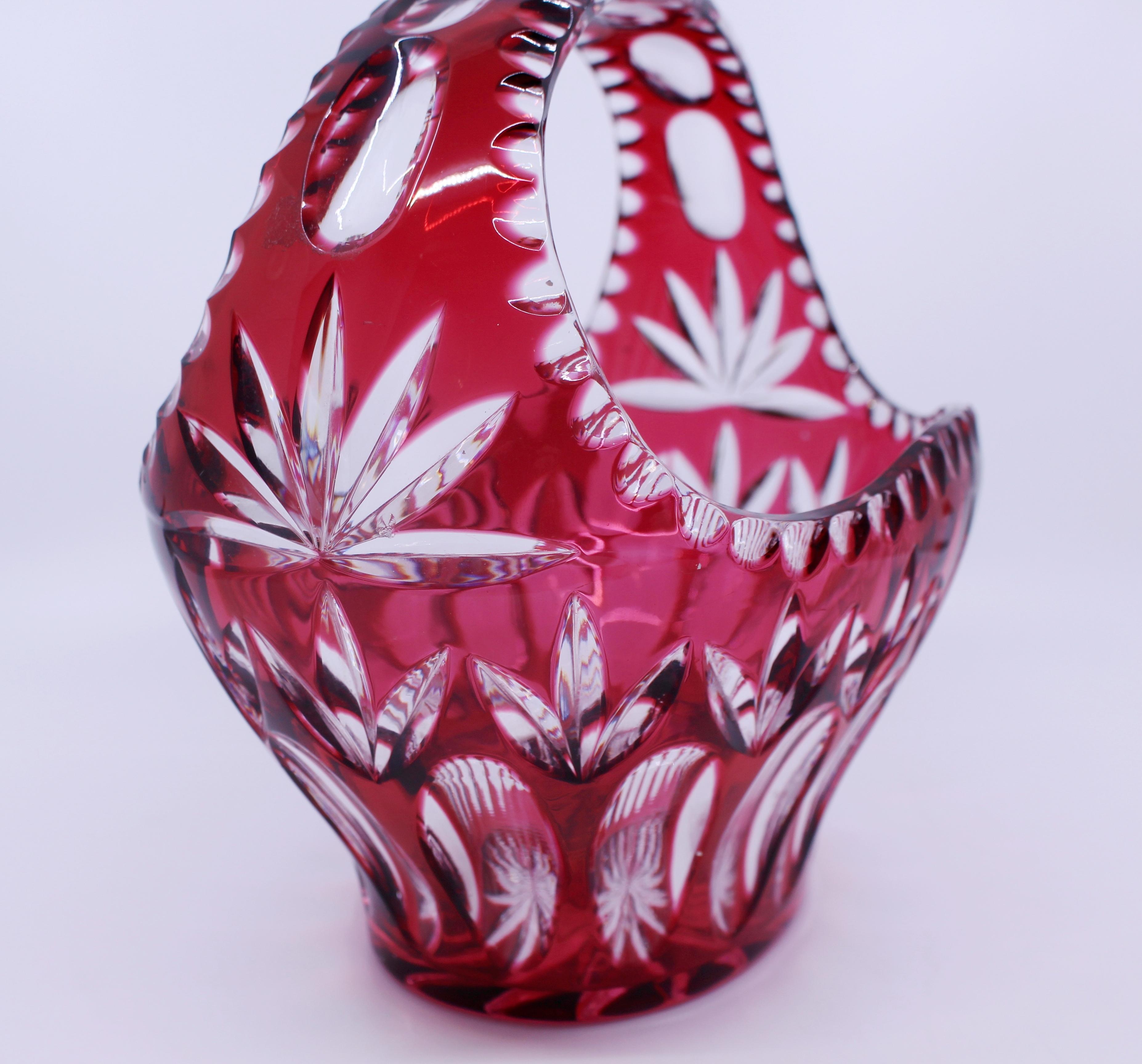 English Vintage Ruby Overlay Crystal Basket For Sale 3