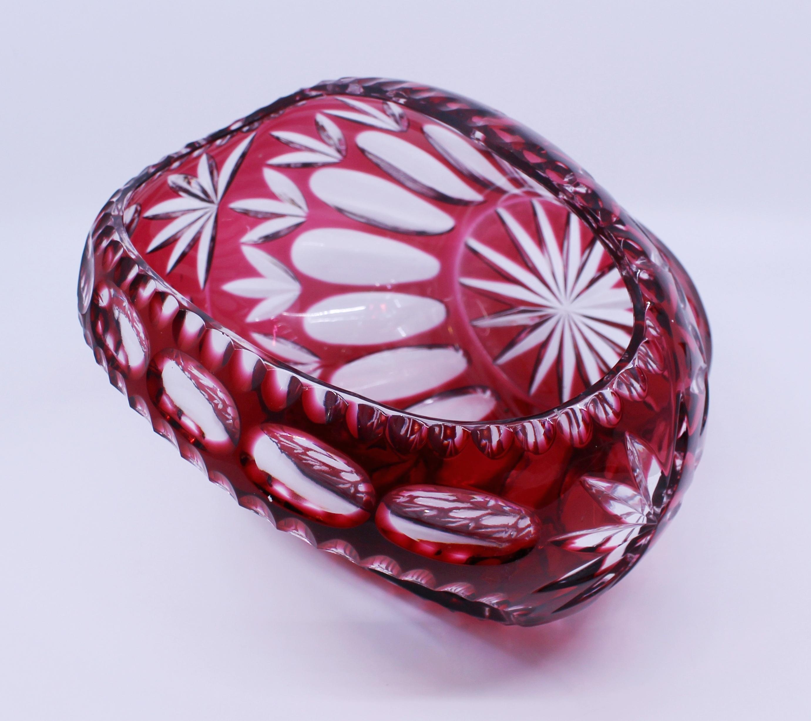 English Vintage Ruby Overlay Crystal Basket For Sale 4