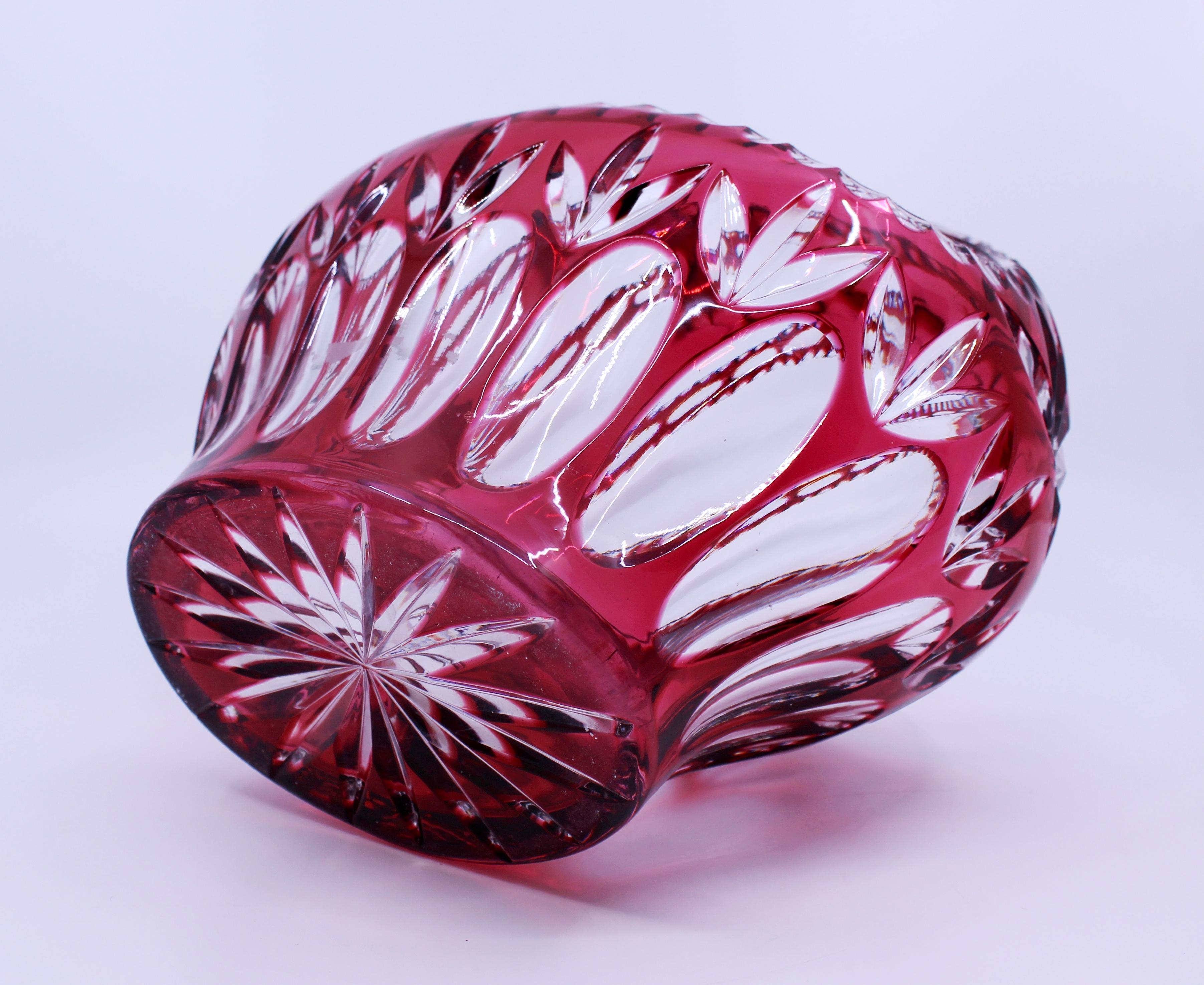 English Vintage Ruby Overlay Crystal Basket For Sale 5