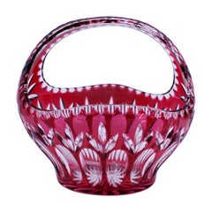 English Vintage Ruby Overlay Crystal Basket