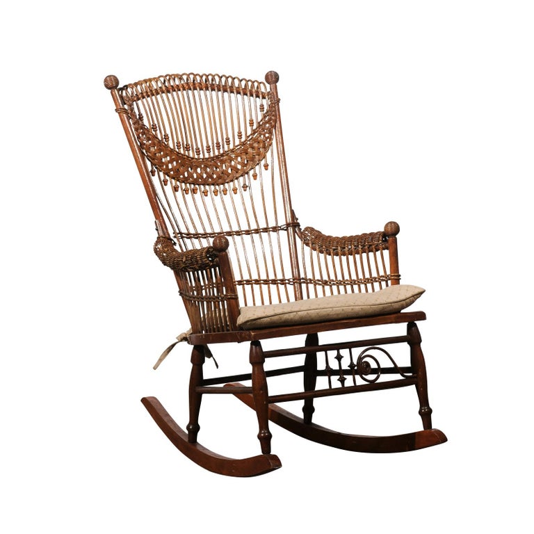 Spherical Rocking Chair English Vintage Stick Back Rocking Chair with Woven Rattan Accents and ...