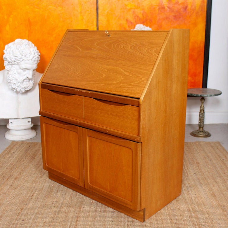 English Vintage Teak Bureau Writing Desk Retro Mid-Century Modern ...