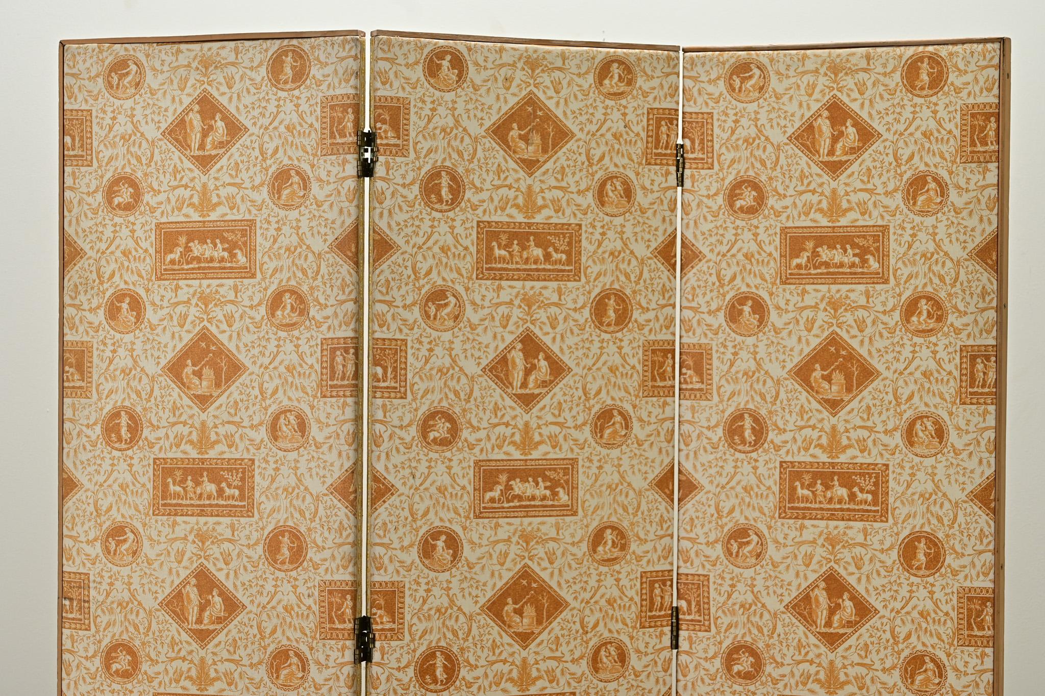 Fabric English Vintage Upholstered Screen For Sale