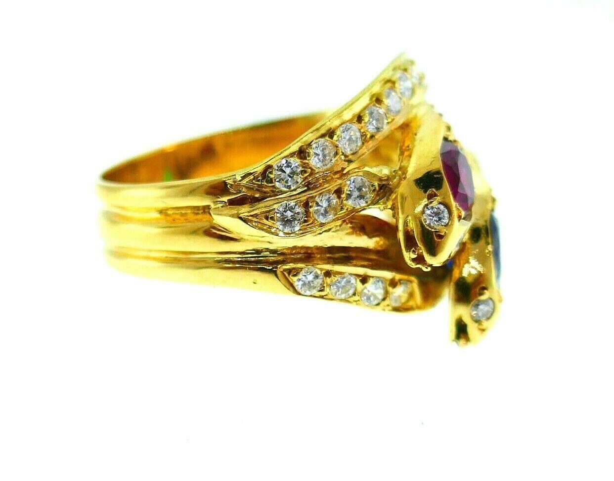 English Vintage Yellow Gold Diamond Ruby Emerald Sapphire Snake Ring 5