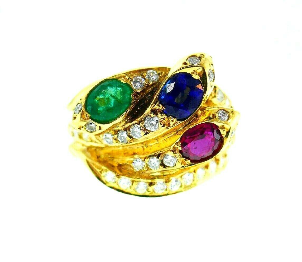 Oval Cut English Vintage Yellow Gold Diamond Ruby Emerald Sapphire Snake Ring