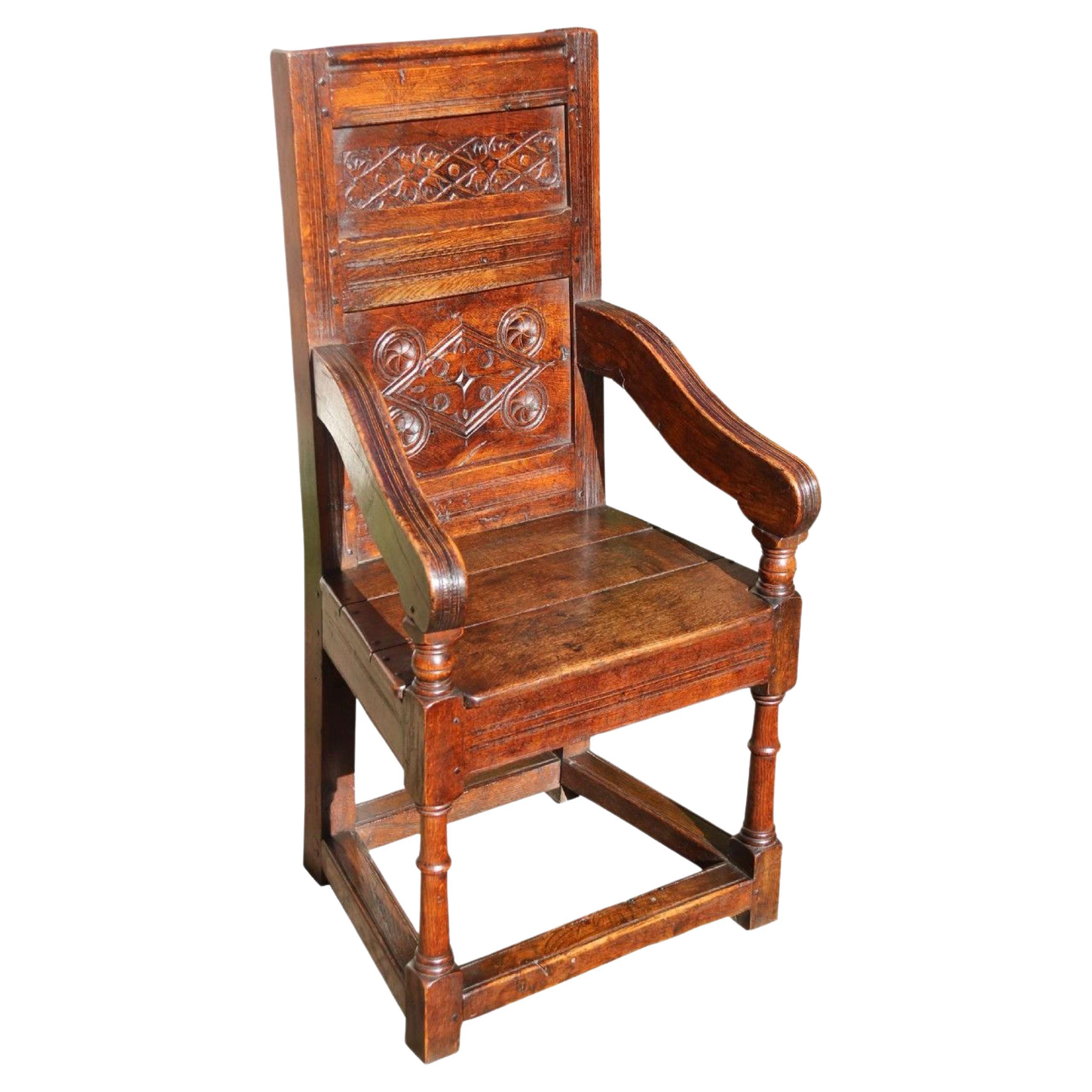 English Wainscot armchair, moulded and oak panelled circa 1860