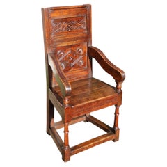 Antique English Wainscot armchair, moulded and oak panelled circa 1860